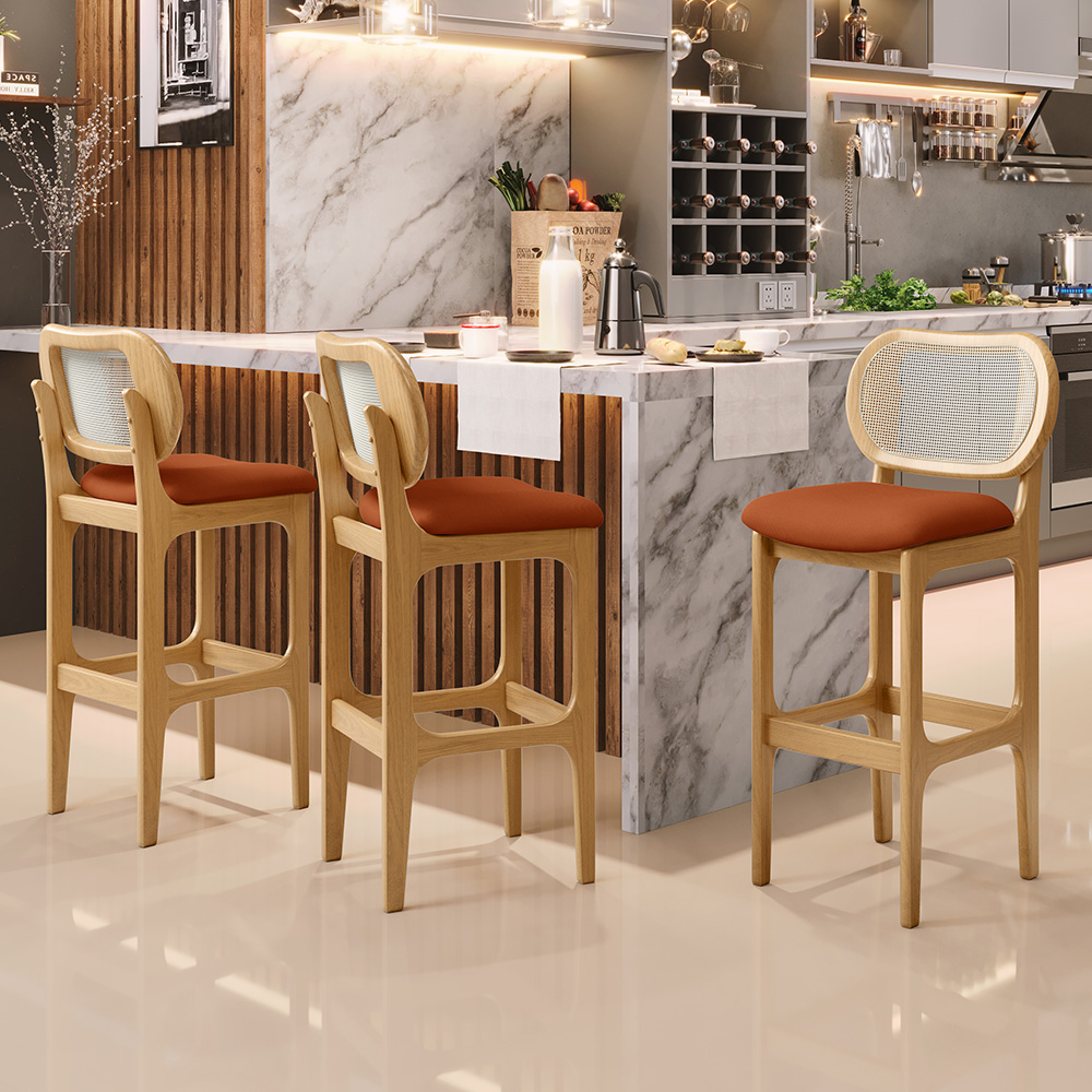 Banqueta Alta Para Cozinha Bancada Sala Tela Betta Fixa L02 Tecido Terracota - Lyam