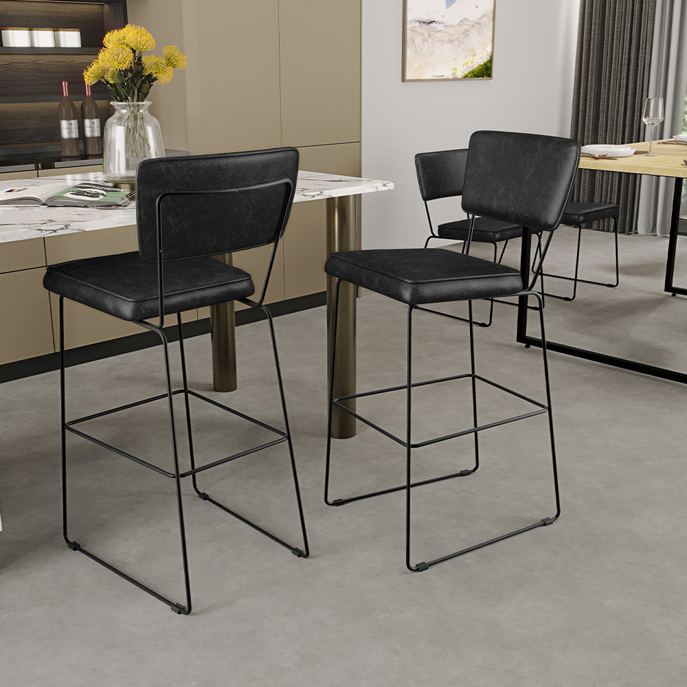 Banqueta Alta Para Cozinha E Sala Jantar Base Em Aço Fixa Allana L02 Couríssimo Preto - Lyam Decor