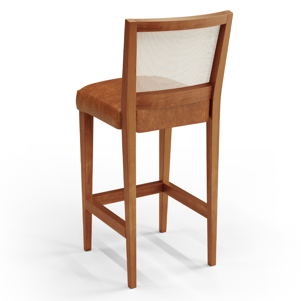 Banqueta Alta Para Cozinha Encosto em Tela Branco Zion L02 Couríssimo Camel - Lyam Decor