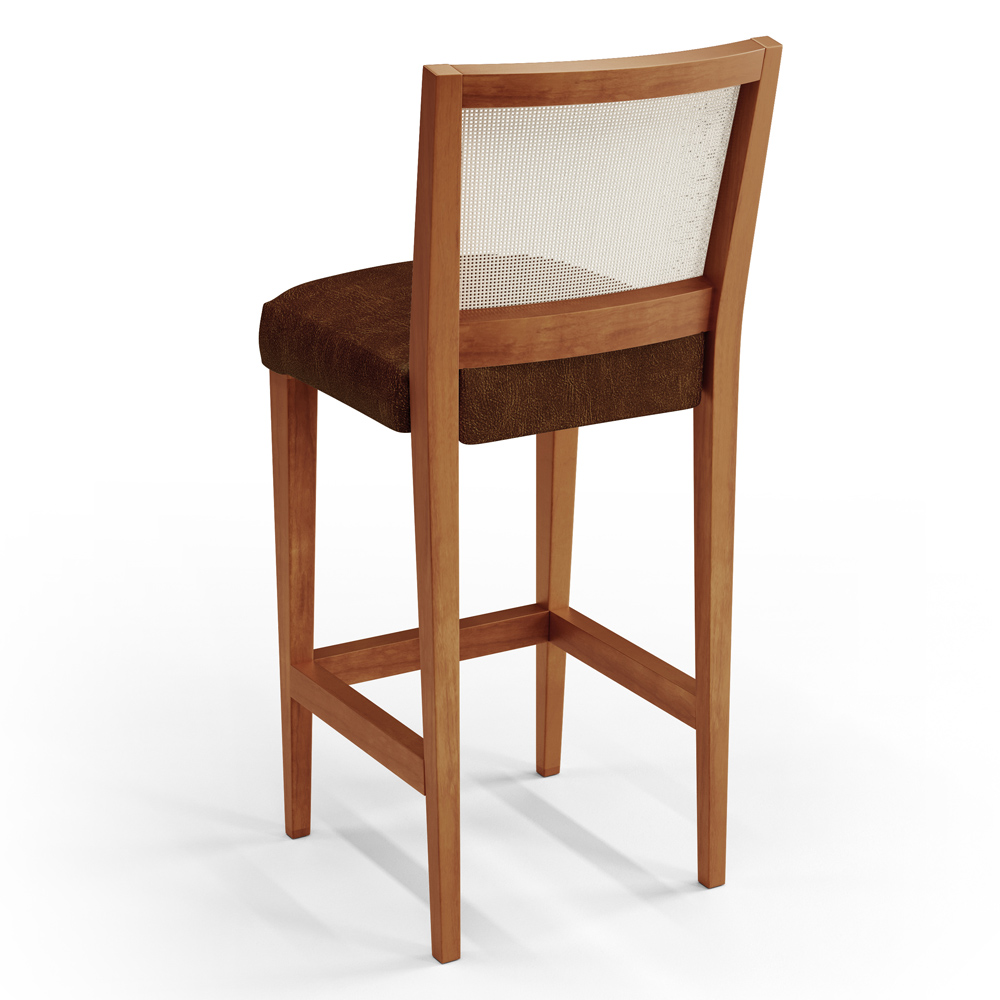 Banqueta Alta Para Cozinha Encosto em Tela Branco Zion L02 Couríssimo Marrom - Lyam Decor