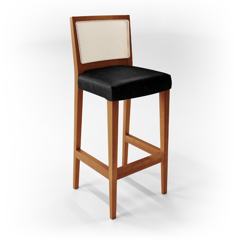Banqueta Alta Para Cozinha Encosto em Tela Branco Zion L02 Couríssimo Preto Brilho - Lyam Decor