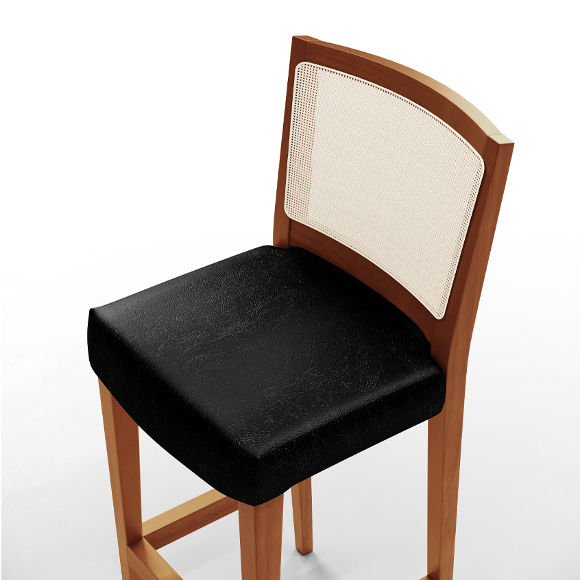 Banqueta Alta Para Cozinha Encosto em Tela Branco Zion L02 Couríssimo Preto Brilho - Lyam Decor
