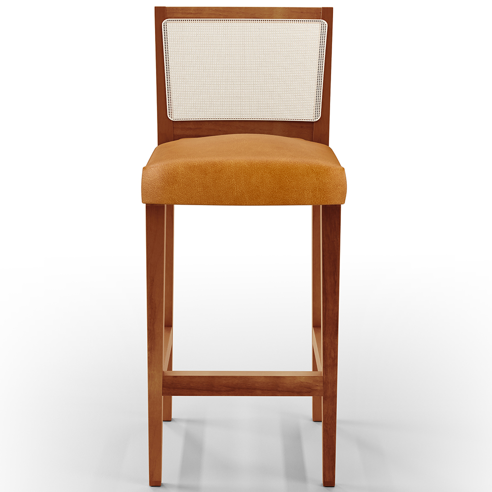 Banqueta Alta Para Cozinha Encosto em Tela Branco Zion L02 Couríssimo Whisky - Lyam Decor