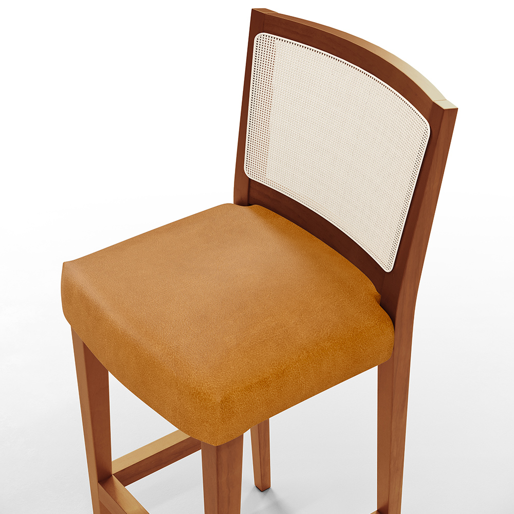 Banqueta Alta Para Cozinha Encosto em Tela Branco Zion L02 Couríssimo Whisky - Lyam Decor