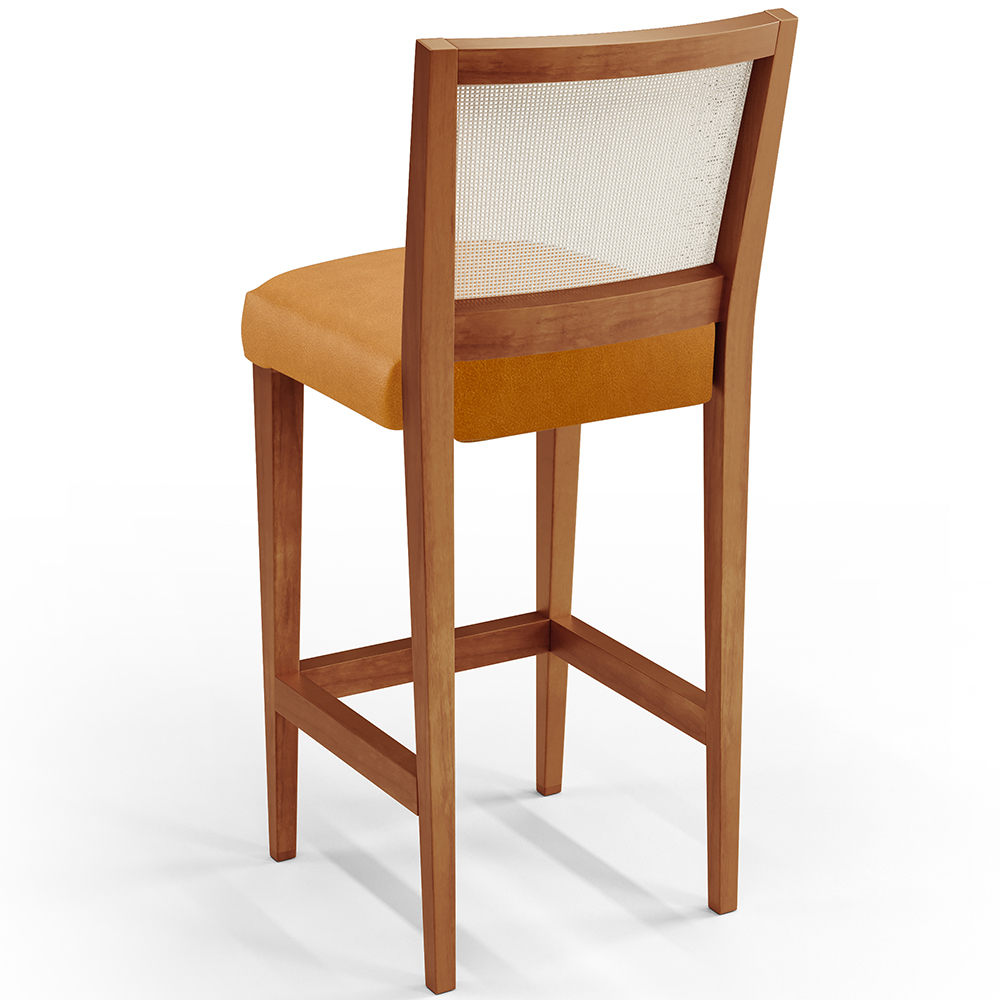 Banqueta Alta Para Cozinha Encosto em Tela Branco Zion L02 Couríssimo Whisky - Lyam Decor