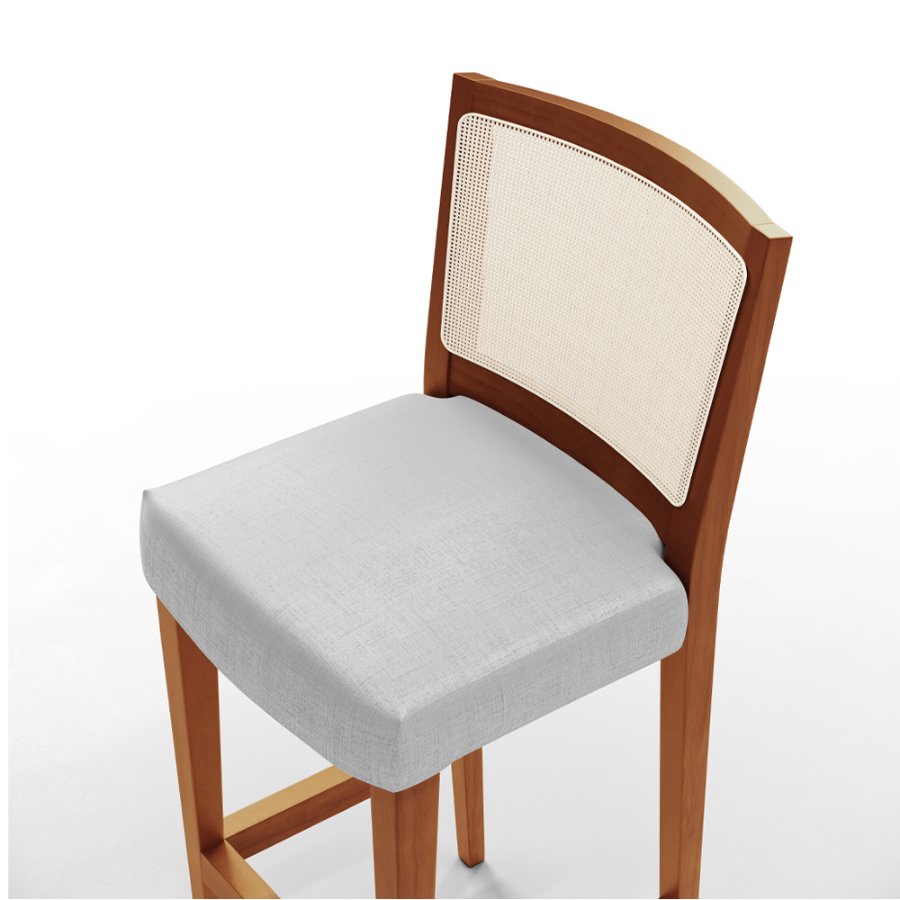 Banqueta Alta Para Cozinha Encosto em Tela Branco Zion L02 Facto Metalizado Cinza - Lyam Decor