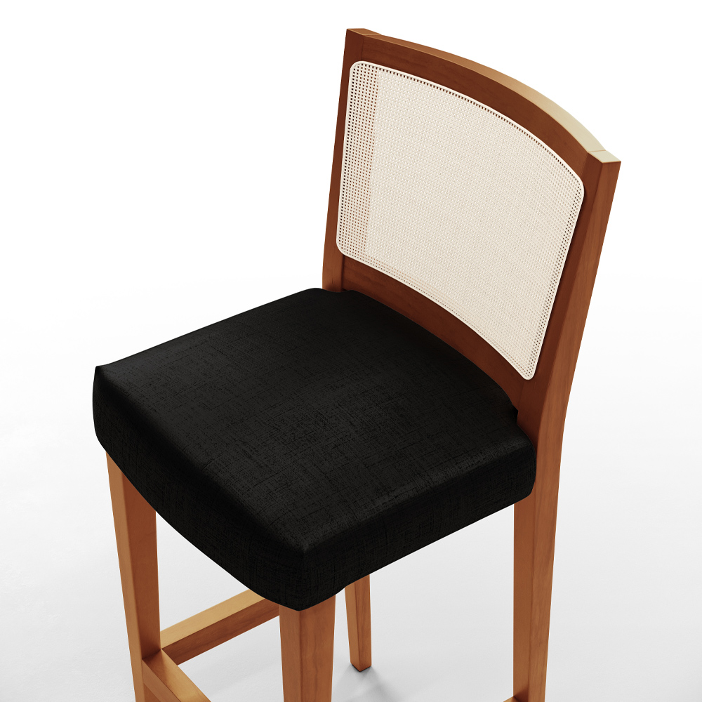 Banqueta Alta Para Cozinha Encosto em Tela Branco Zion L02 Facto Preto Metalizado - Lyam Decor