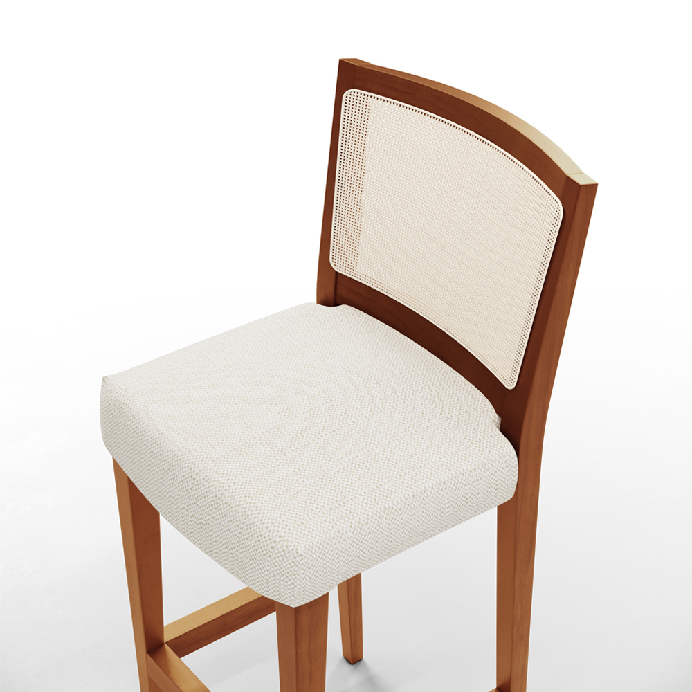 Banqueta Alta Para Cozinha Encosto em Tela Branco Zion L02 Linho Champagne - Lyam Decor