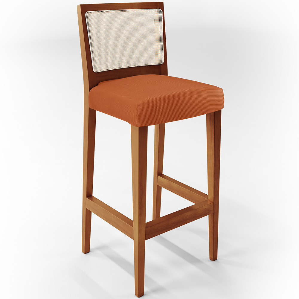 Banqueta Alta Para Cozinha Encosto em Tela Branco Zion L02 Tecido Terracota - Lyam Decor