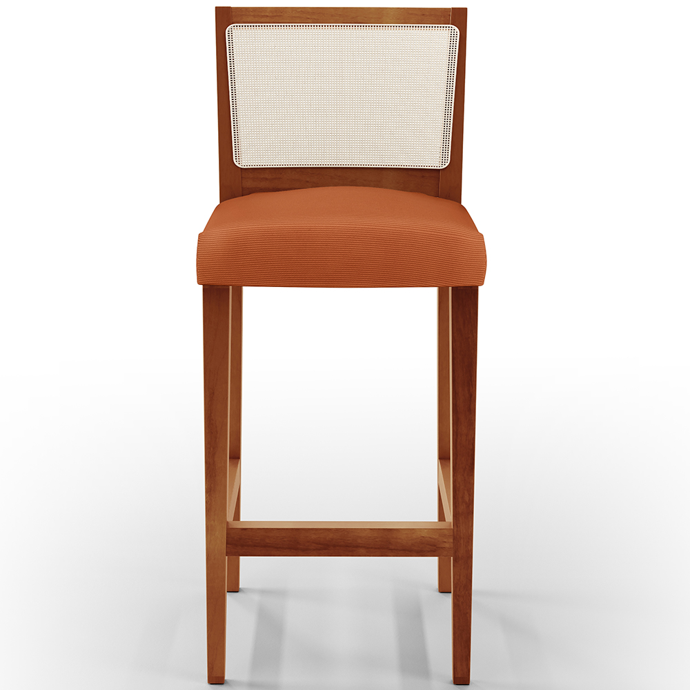 Banqueta Alta Para Cozinha Encosto em Tela Branco Zion L02 Tecido Terracota - Lyam Decor