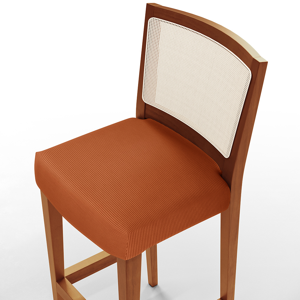 Banqueta Alta Para Cozinha Encosto em Tela Branco Zion L02 Tecido Terracota - Lyam Decor