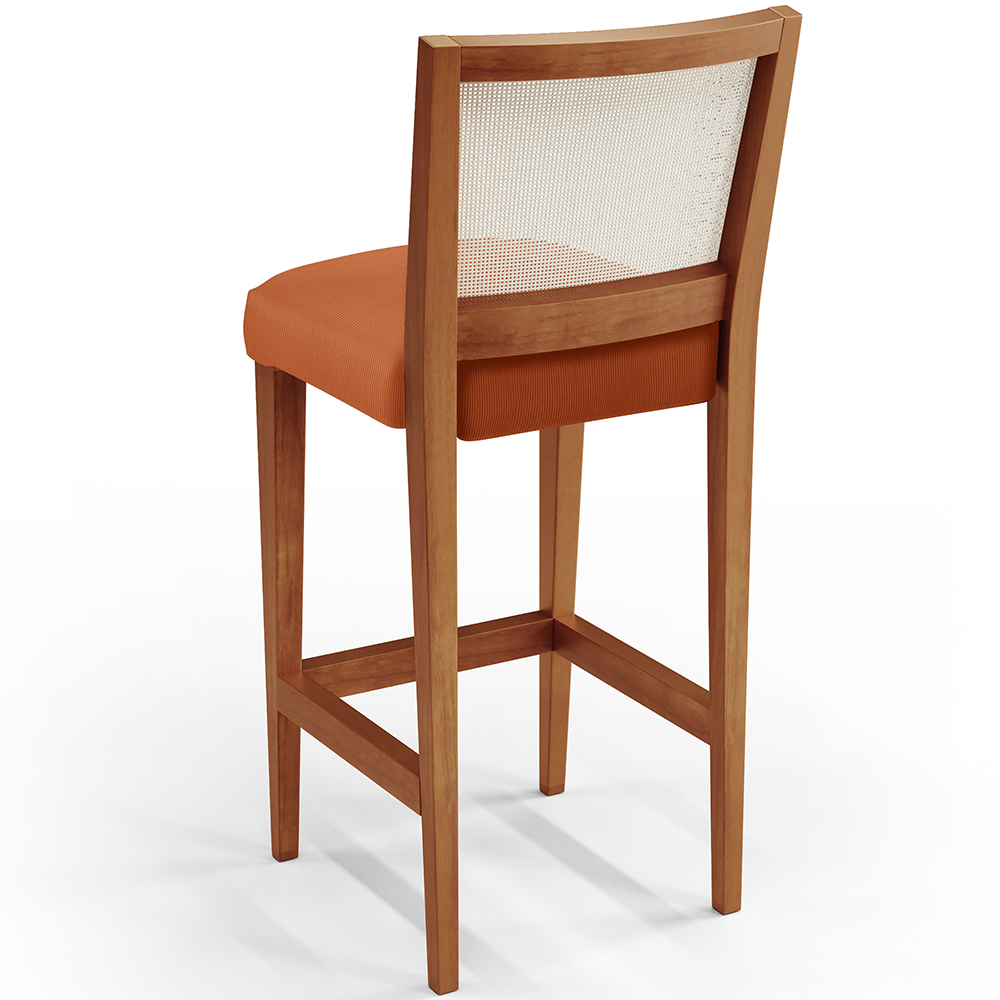 Banqueta Alta Para Cozinha Encosto em Tela Branco Zion L02 Tecido Terracota - Lyam Decor