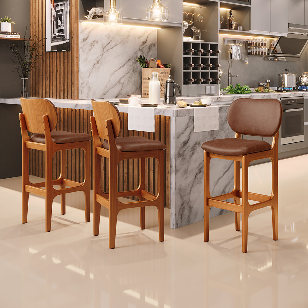 Banqueta Alta Para Cozinha Madeira Fixa Betta L02 Imbuia Couríssimo Marrom - Lyam Decor