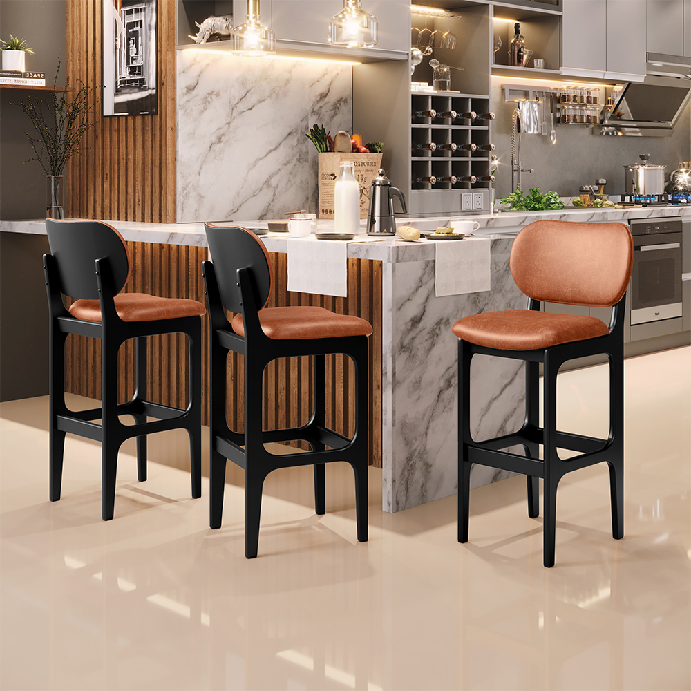 Banqueta Alta Para Cozinha Madeira Fixa Betta L02 Preto Couríssimo Camel - Lyam Decor