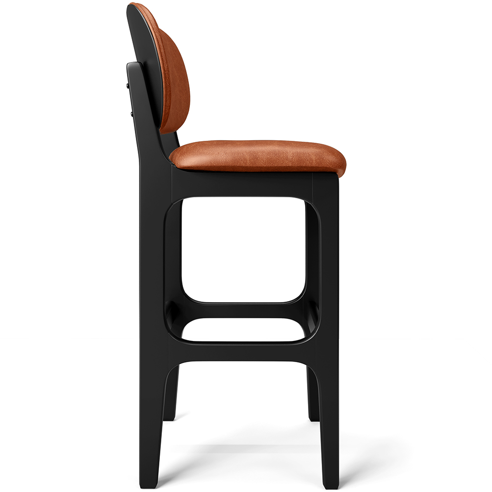 Banqueta Alta Para Cozinha Madeira Fixa Betta L02 Preto Couríssimo Camel - Lyam Decor