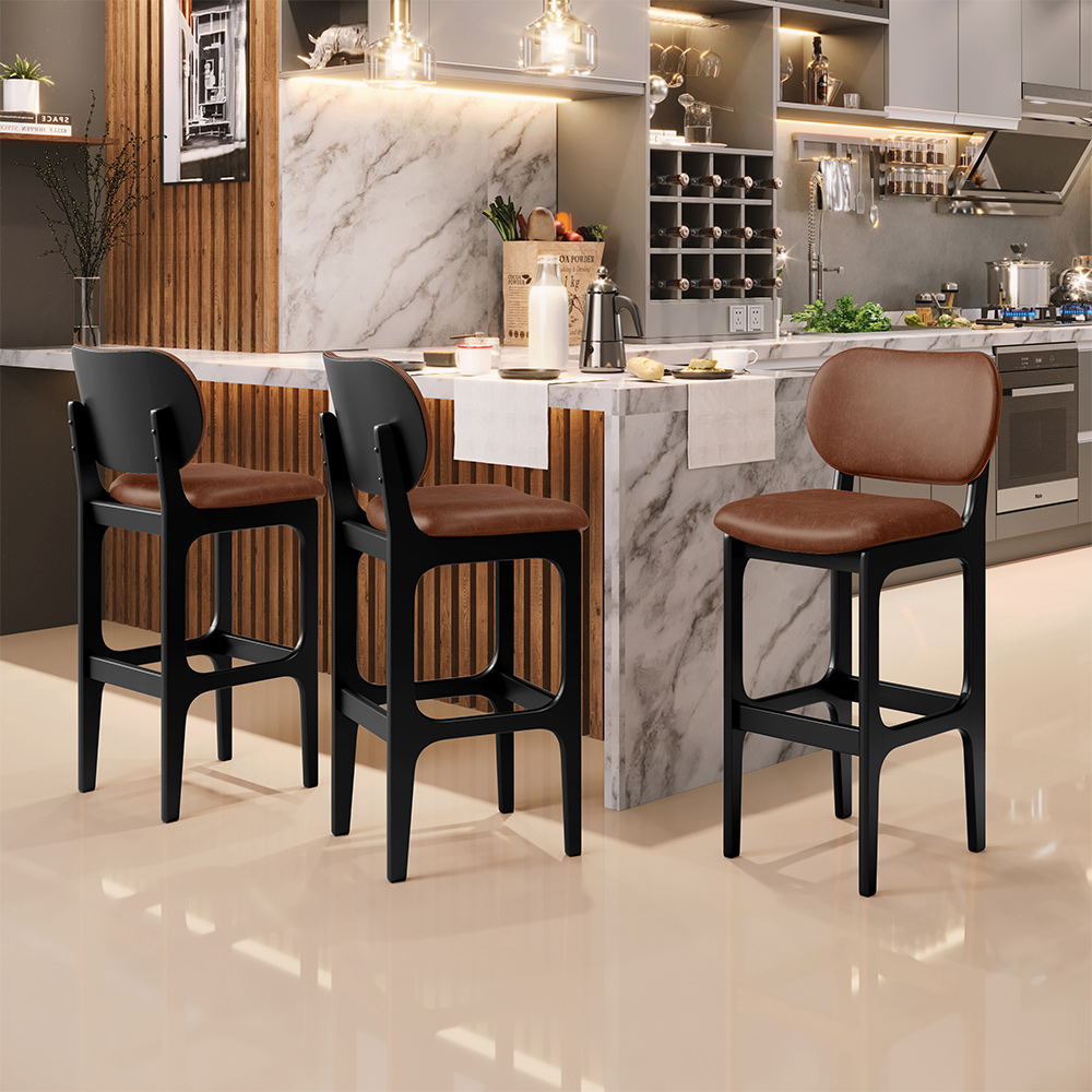 Banqueta Alta Para Cozinha Madeira Fixa Betta L02 Preto Couríssimo Marrom - Lyam Decor