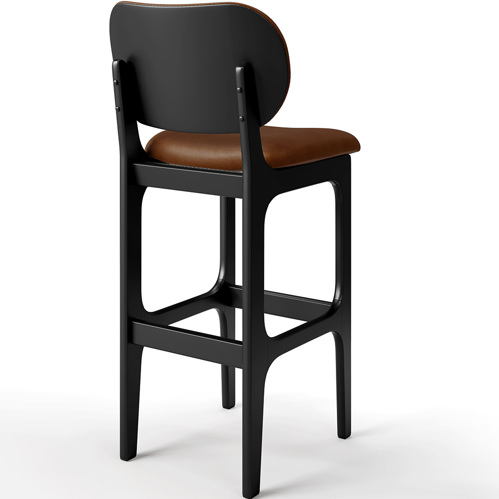 Banqueta Alta Para Cozinha Madeira Fixa Betta L02 Preto Couríssimo Marrom - Lyam Decor