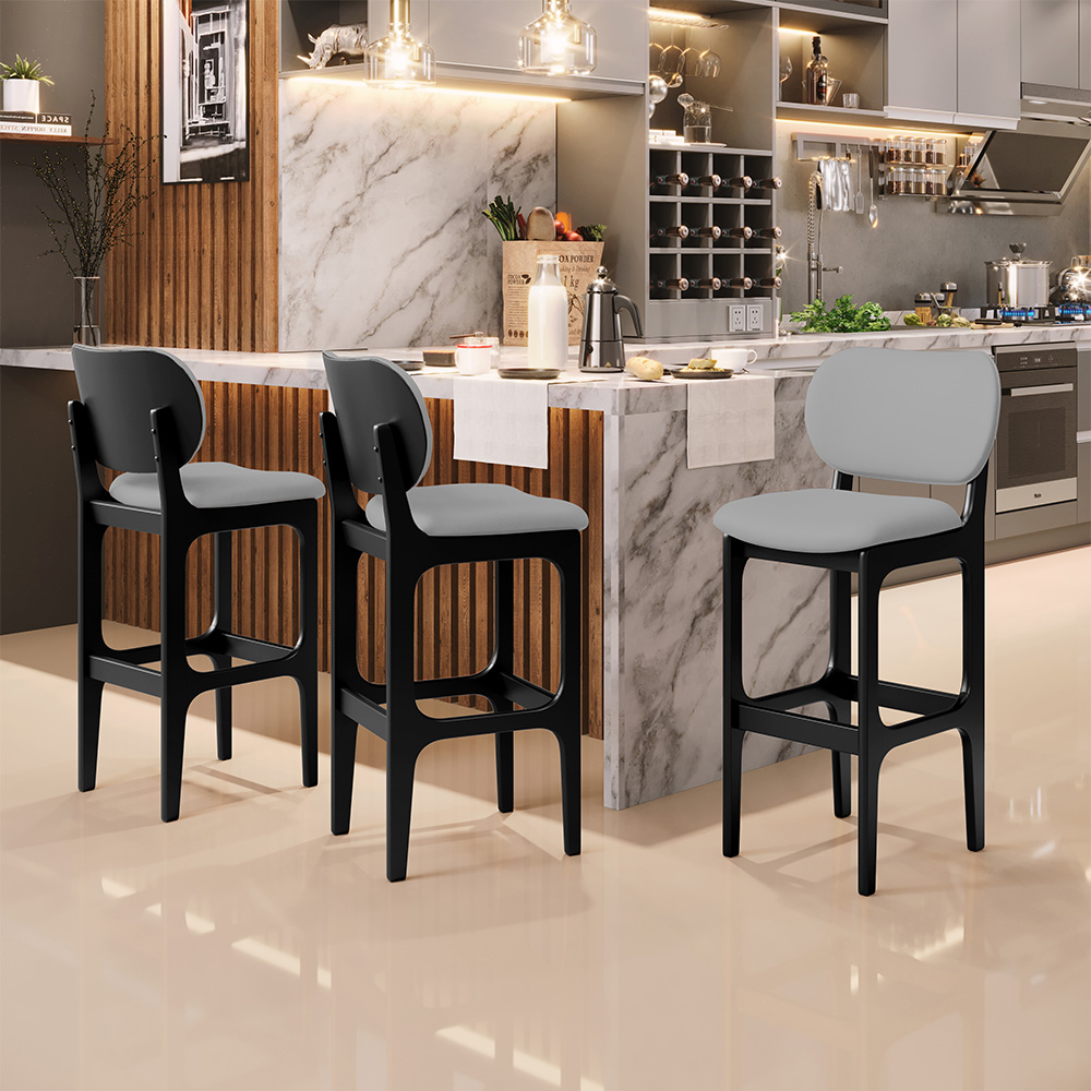 Banqueta Alta Para Cozinha Madeira Fixa Betta L02 Preto Facto Cinza - Lyam Decor