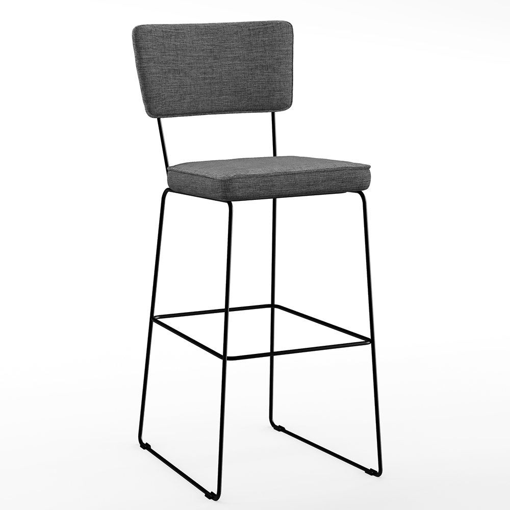 Banqueta Alta Para Cozinha Sala De Jantar Base Aço Fixa Allana L02 Linho Cinza Escuro - Lyam Decor
