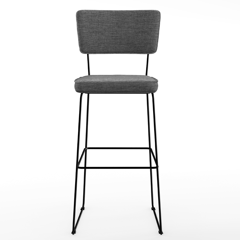 Banqueta Alta Para Cozinha Sala De Jantar Base Aço Fixa Allana L02 Linho Cinza Escuro - Lyam Decor