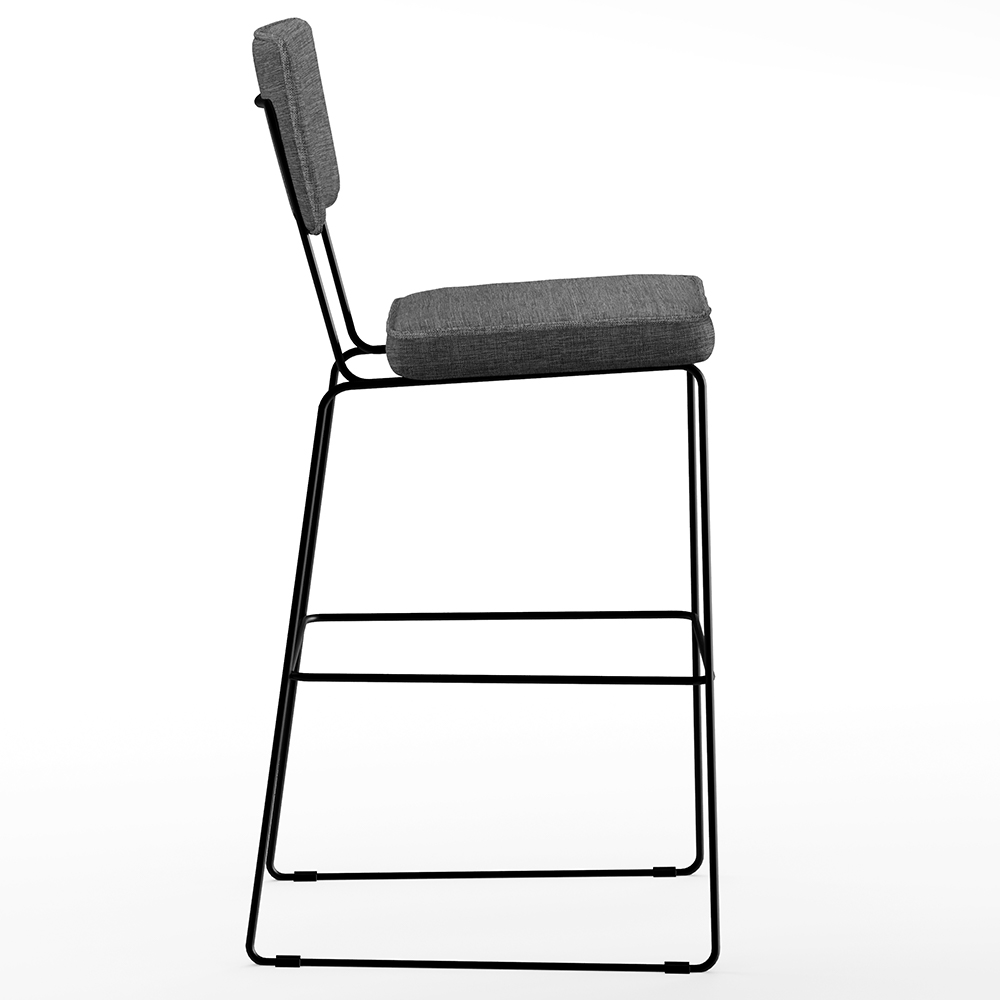 Banqueta Alta Para Cozinha Sala De Jantar Base Aço Fixa Allana L02 Linho Cinza Escuro - Lyam Decor