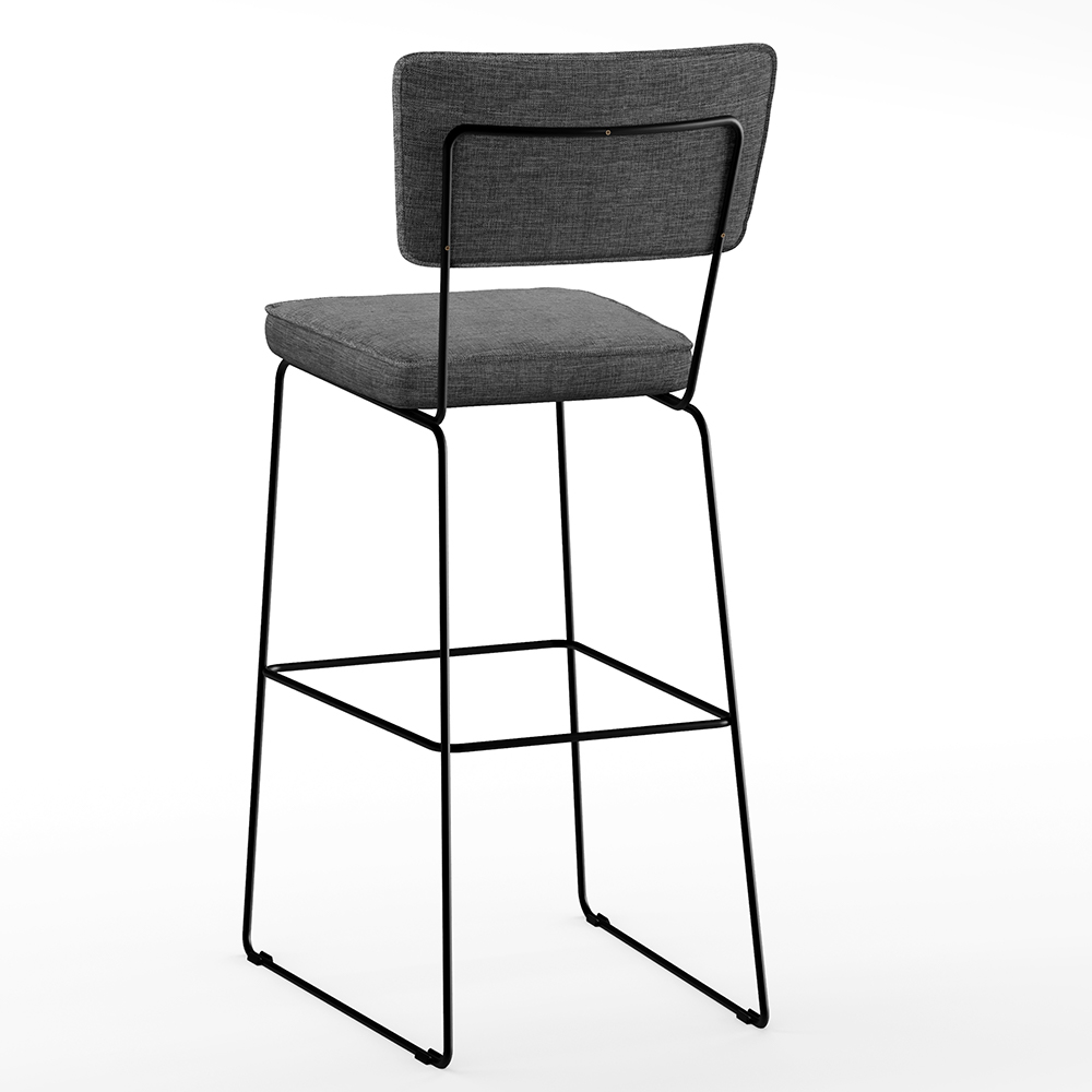 Banqueta Alta Para Cozinha Sala De Jantar Base Aço Fixa Allana L02 Linho Cinza Escuro - Lyam Decor