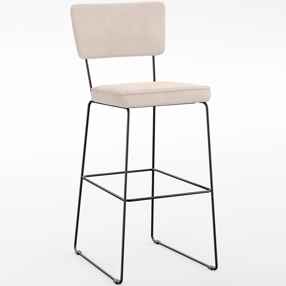 Banqueta Alta Para Cozinha Sala De Jantar Base Em Aço Fixa Allana L02 Suede Bege - Lyam Decor