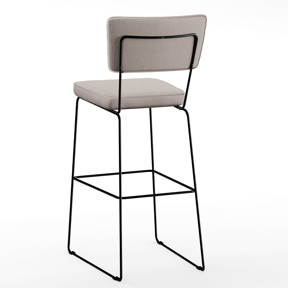 Banqueta Alta Para Cozinha Sala De Jantar Base em Aço Fixa Allana L02 Linho Bege - Lyam Decor