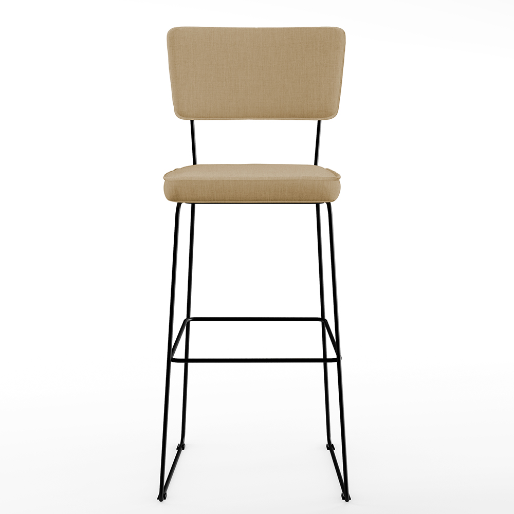 Banqueta Alta Para Cozinha Sala De Jantar Base em Aço Fixa Allana L02 Linho Bege Escuro - Lyam Decor