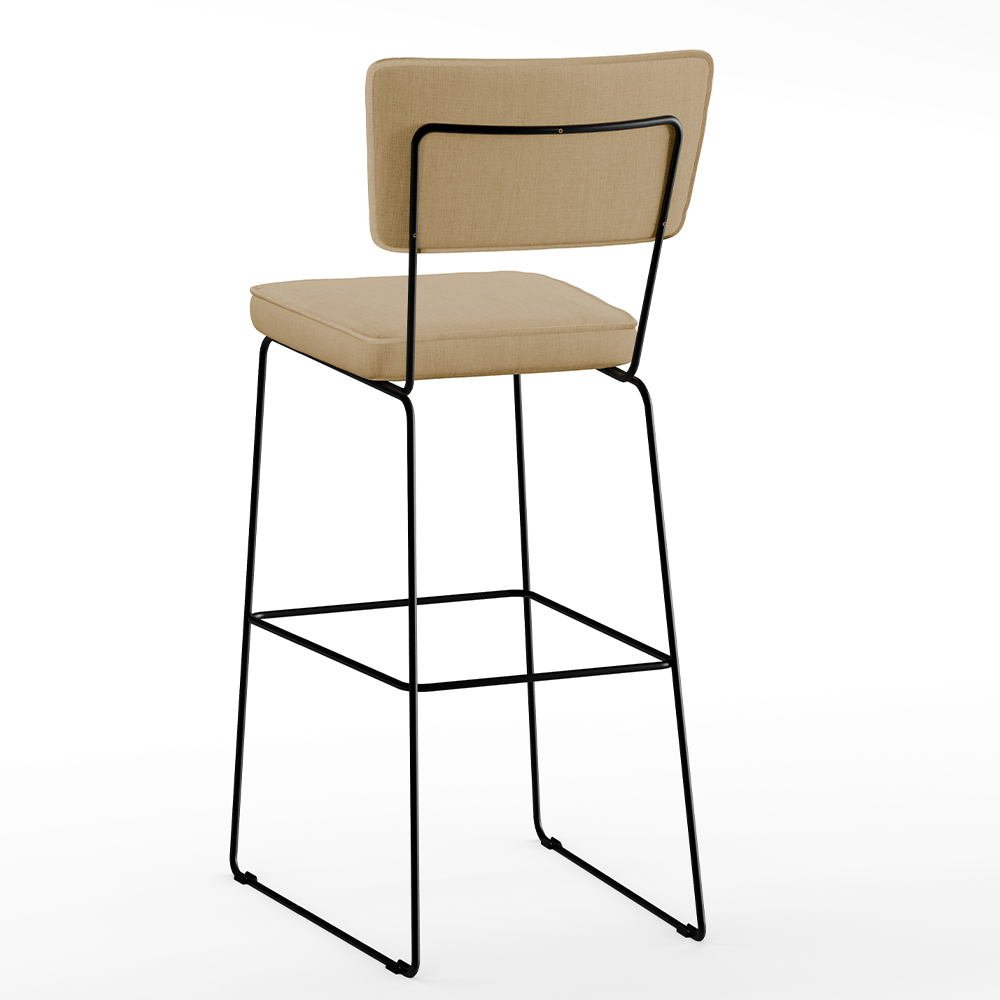Banqueta Alta Para Cozinha Sala De Jantar Base em Aço Fixa Allana L02 Linho Bege Escuro - Lyam Decor