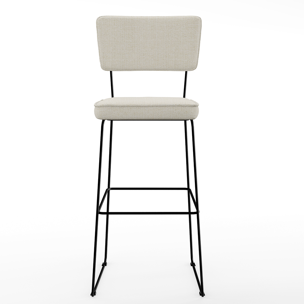Banqueta Alta Para Cozinha Sala De Jantar Base em Aço Fixa Allana L02 Linho Champagne - Lyam Decor