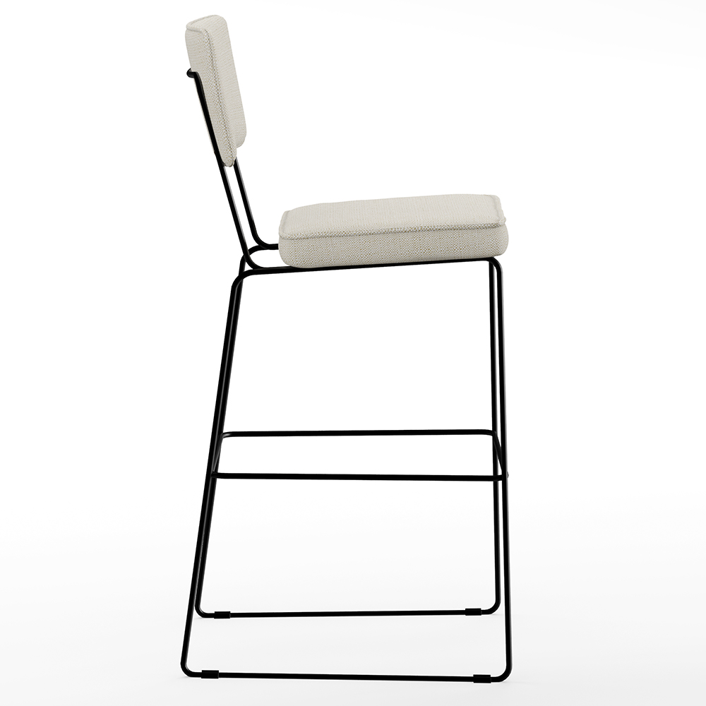 Banqueta Alta Para Cozinha Sala De Jantar Base em Aço Fixa Allana L02 Linho Champagne - Lyam Decor