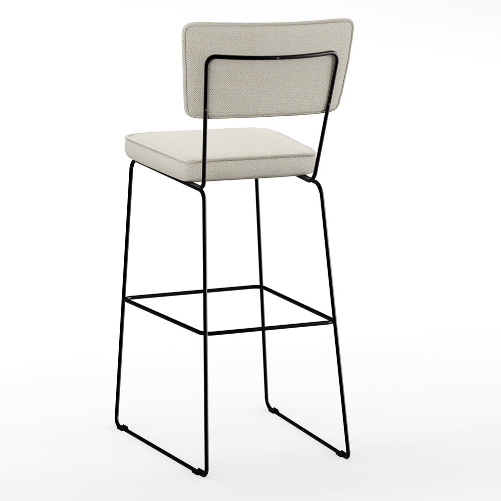 Banqueta Alta Para Cozinha Sala De Jantar Base em Aço Fixa Allana L02 Linho Champagne - Lyam Decor