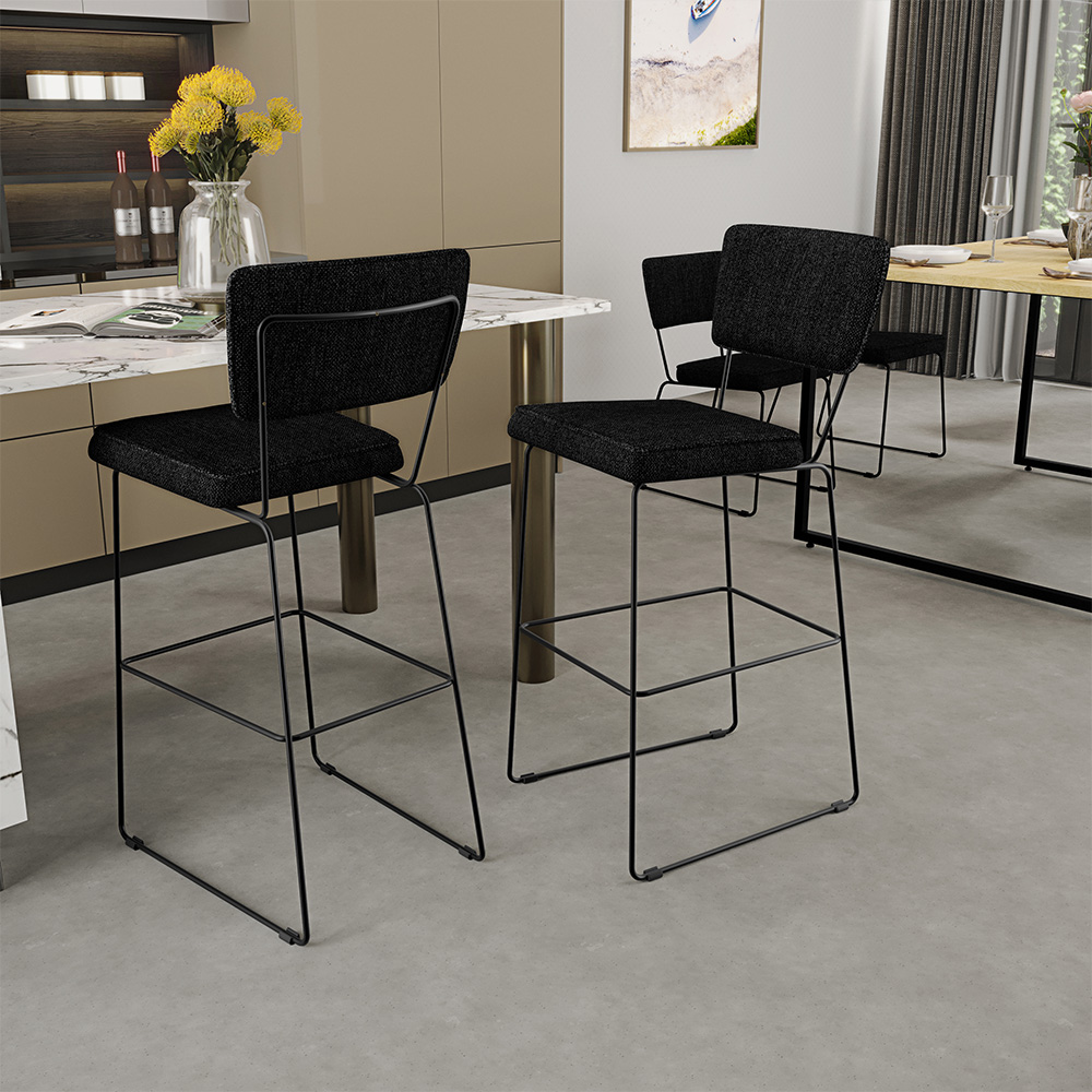 Banqueta Alta Para Cozinha Sala De Jantar Base em Aço Fixa Allana L02 Linho Chumbo - Lyam Decor