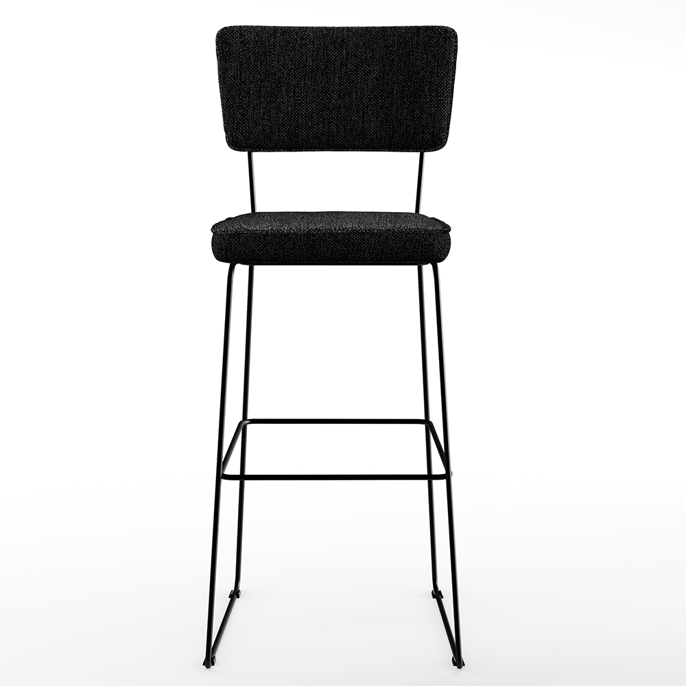 Banqueta Alta Para Cozinha Sala De Jantar Base em Aço Fixa Allana L02 Linho Chumbo - Lyam Decor