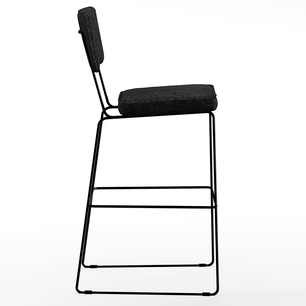 Banqueta Alta Para Cozinha Sala De Jantar Base em Aço Fixa Allana L02 Linho Chumbo - Lyam Decor