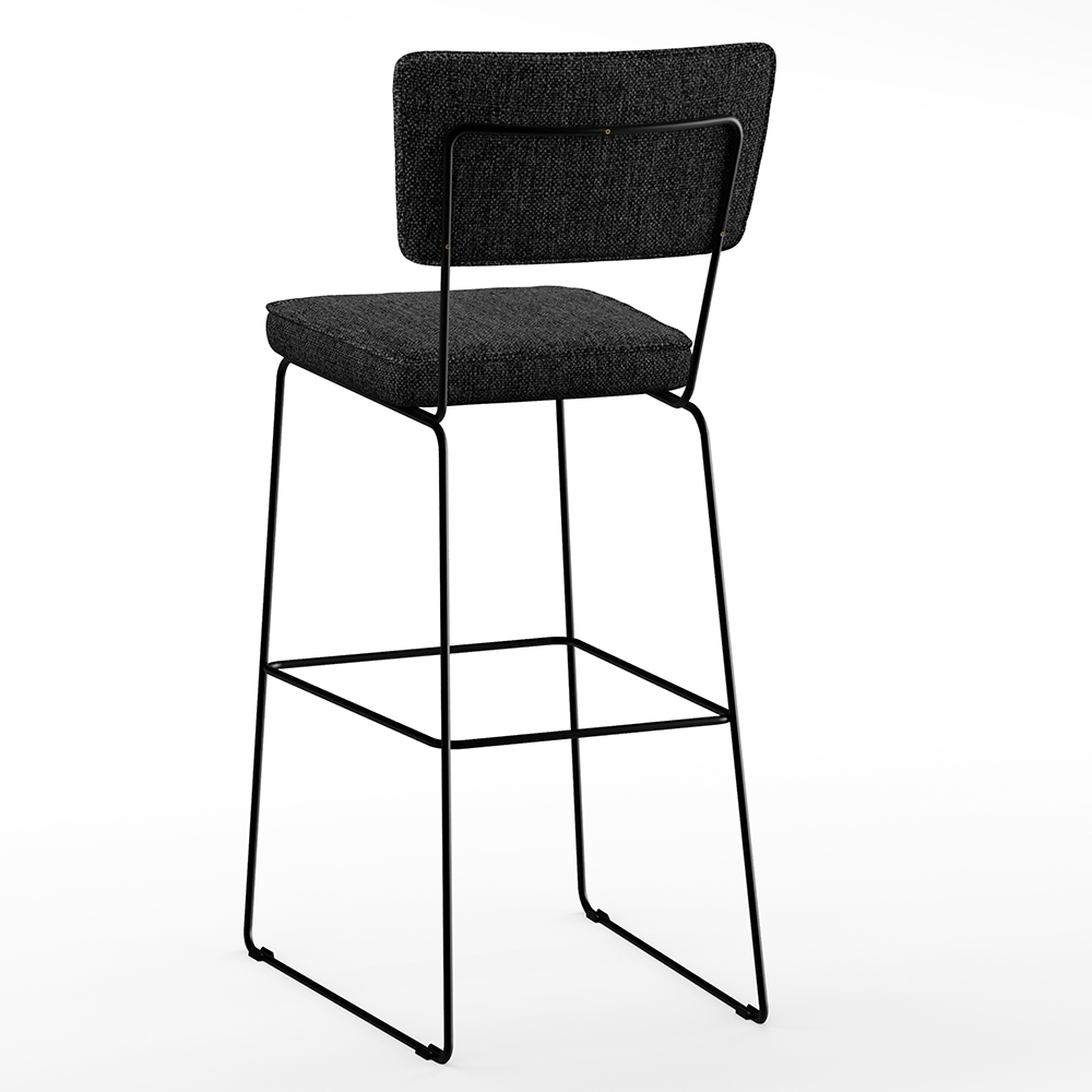Banqueta Alta Para Cozinha Sala De Jantar Base em Aço Fixa Allana L02 Linho Chumbo - Lyam Decor