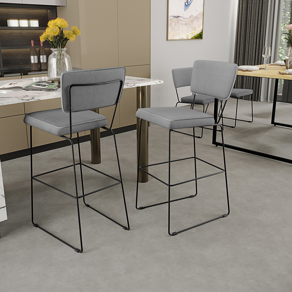 Banqueta Alta Para Cozinha Sala De Jantar Base em Aço Fixa Allana L02 Linho Cinza - Lyam Decor