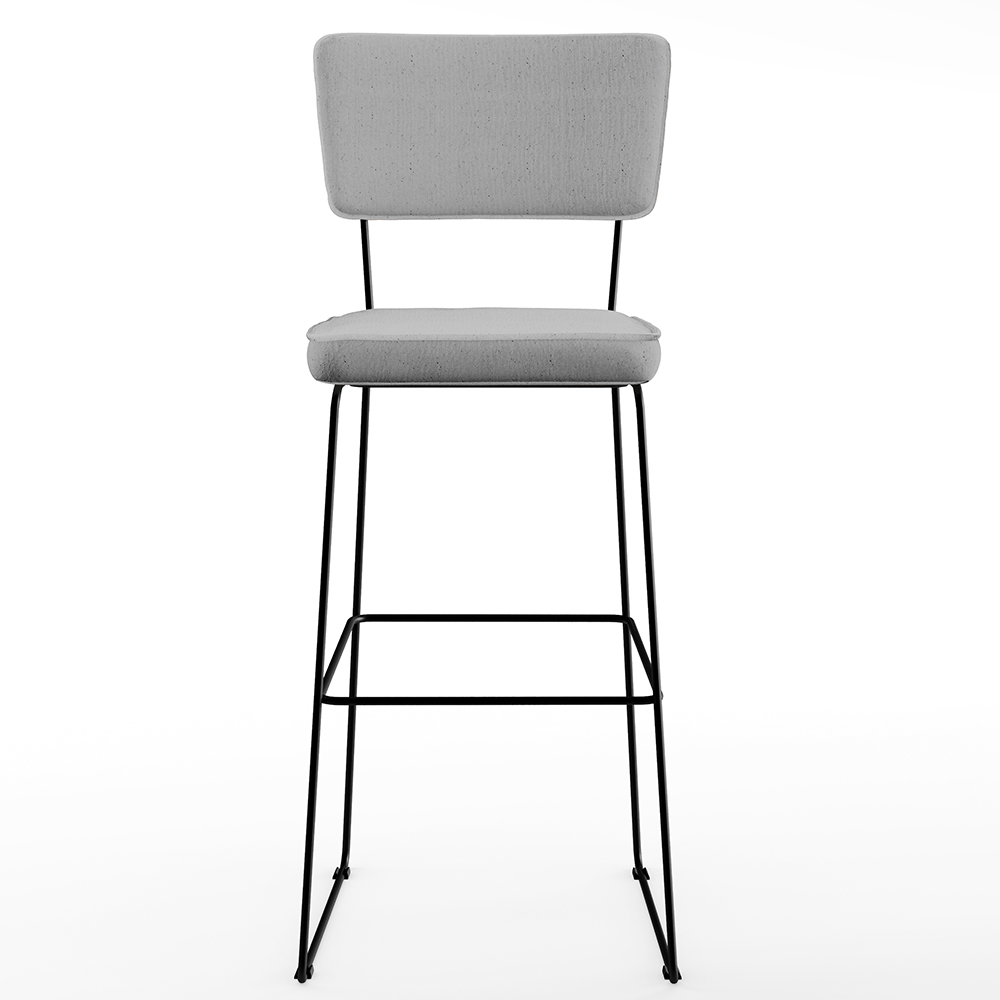 Banqueta Alta Para Cozinha Sala De Jantar Base em Aço Fixa Allana L02 Linho Cinza - Lyam Decor