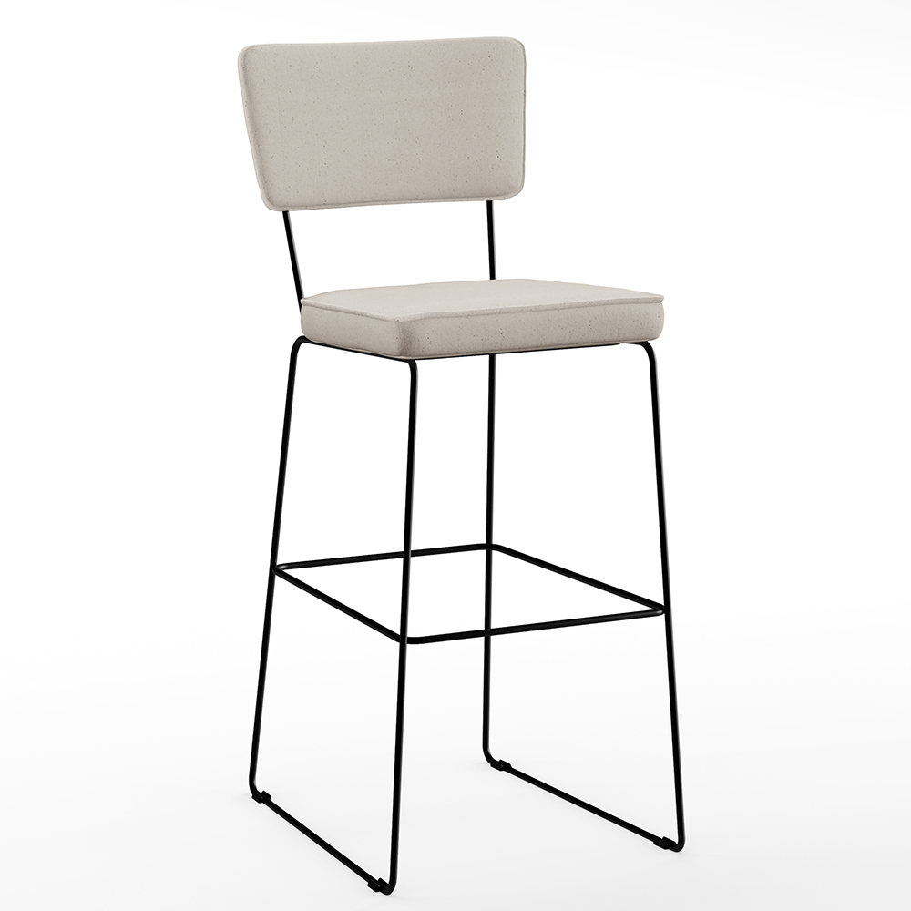 Banqueta Alta Para Cozinha Sala De Jantar Base em Aço Fixa Allana L02 Linho Cru - Lyam Decor
