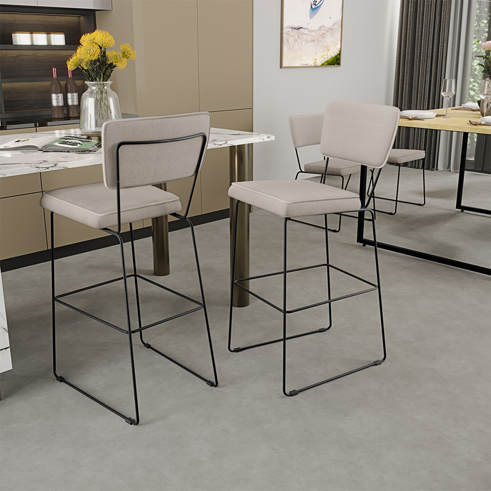Banqueta Alta Para Cozinha Sala De Jantar Base em Aço Fixa Allana L02 Linho Cru - Lyam Decor