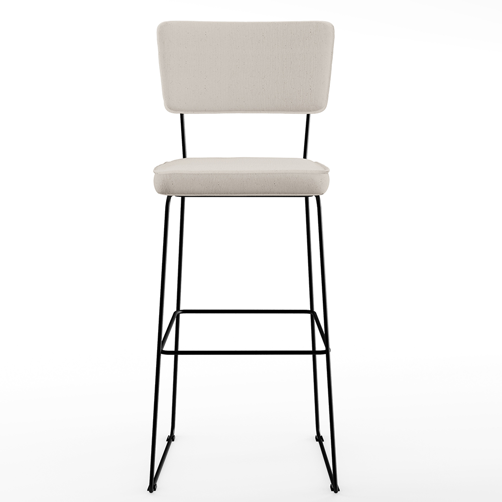Banqueta Alta Para Cozinha Sala De Jantar Base em Aço Fixa Allana L02 Linho Cru - Lyam Decor