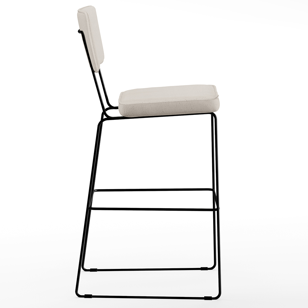 Banqueta Alta Para Cozinha Sala De Jantar Base em Aço Fixa Allana L02 Linho Cru - Lyam Decor