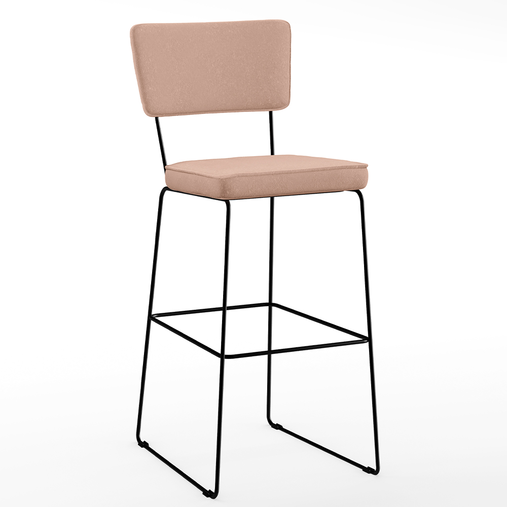 Banqueta Alta Para Cozinha Sala De Jantar Base em Aço Fixa Allana L02 Linho Rosê - Lyam Decor