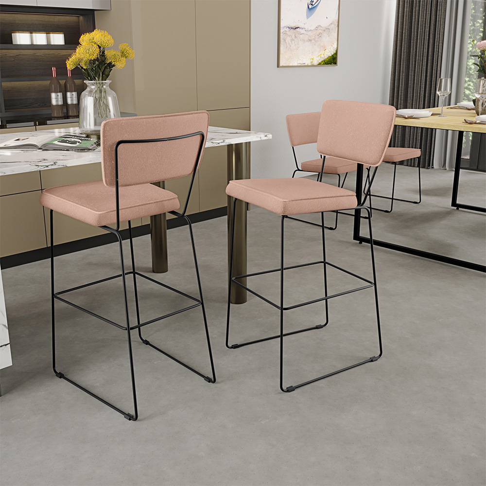 Banqueta Alta Para Cozinha Sala De Jantar Base em Aço Fixa Allana L02 Linho Rosê - Lyam Decor