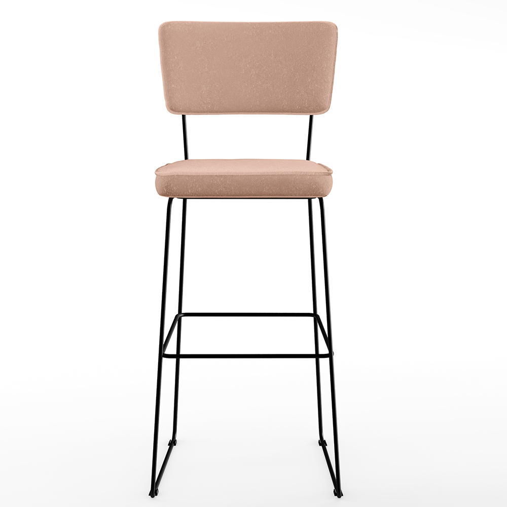 Banqueta Alta Para Cozinha Sala De Jantar Base em Aço Fixa Allana L02 Linho Rosê - Lyam Decor