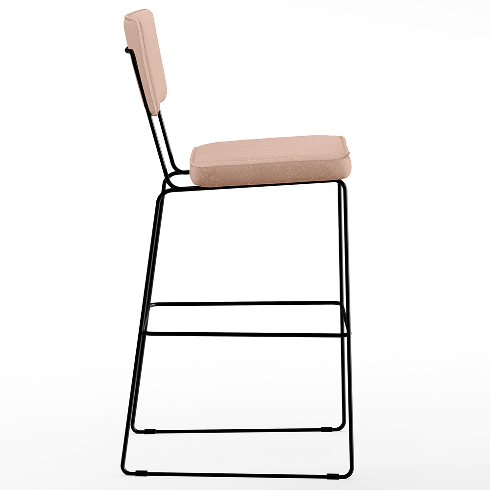 Banqueta Alta Para Cozinha Sala De Jantar Base em Aço Fixa Allana L02 Linho Rosê - Lyam Decor