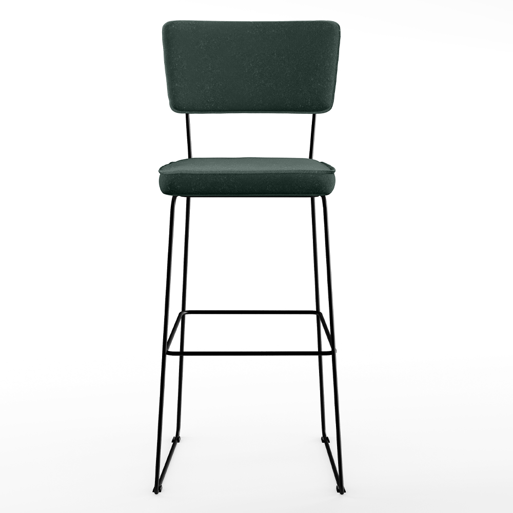 Banqueta Alta Para Cozinha Sala De Jantar Base em Aço Fixa Allana L02 Linho Verde Musgo - Lyam Decor
