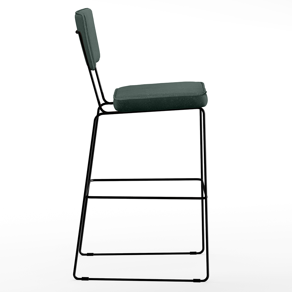 Banqueta Alta Para Cozinha Sala De Jantar Base em Aço Fixa Allana L02 Linho Verde Musgo - Lyam Decor