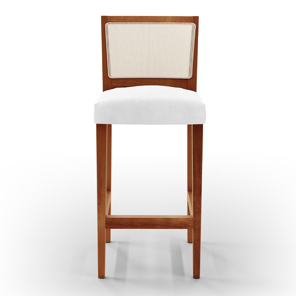 Banqueta Alta Para Cozinha Sala De Jantar Encosto Em Tela Branco Zion L02 Facto Branco - Lyam Decor